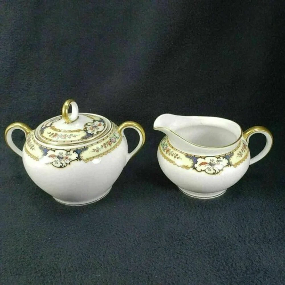 Thomas‎ Bavaria Golden Pheasant Creamer and Sugar Gold Trim Bird Floral Antique
